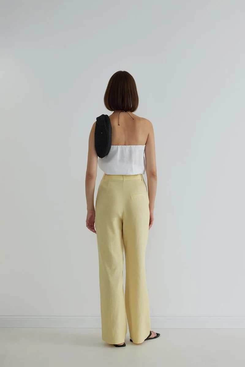 Suud Collection Yellow Gabriel Single Pleated Linen Trousers