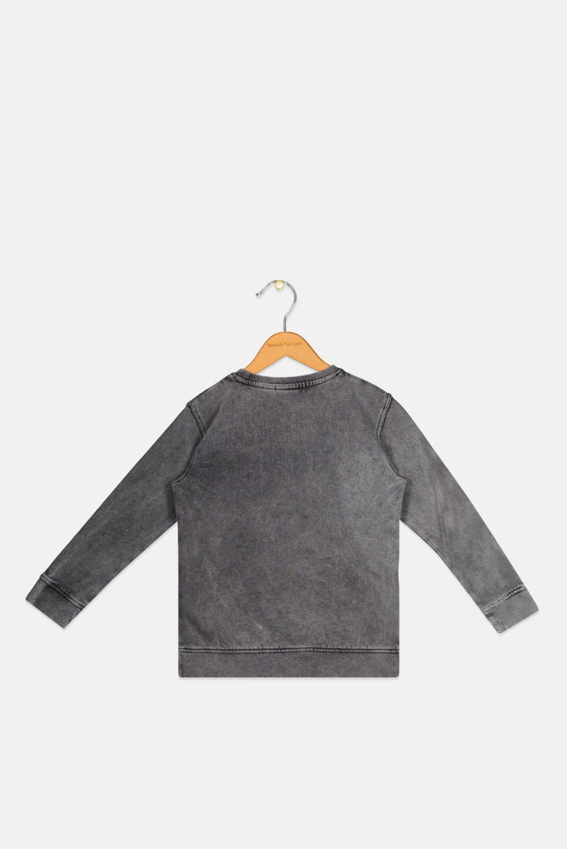 Franklin Marshall Kids Boy Sportswear Fit Long Sleeve Outdoor Sweatshirt, Dark Grey - Image 2