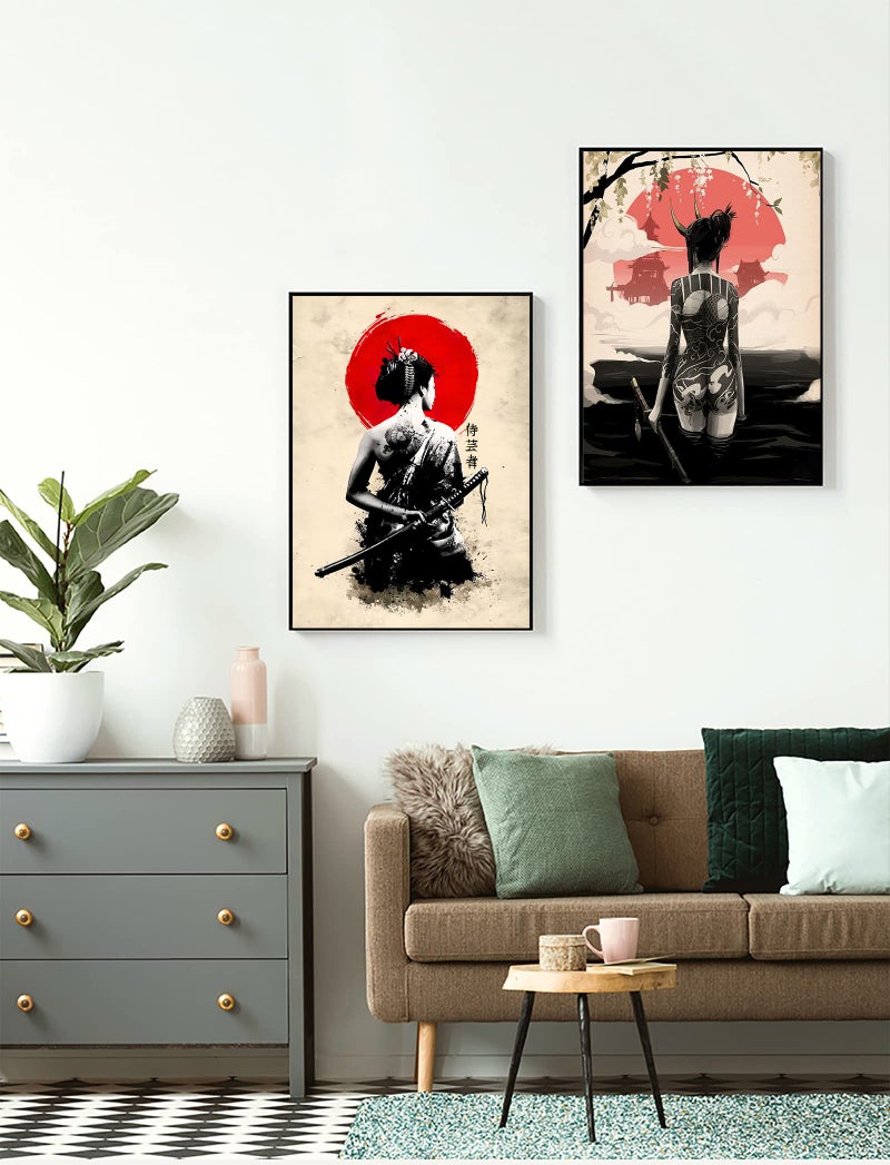 Home Trove فن الجدران من كانفاس صور نساء يابانيات (بدون إطار) (قطعتان - 50 × 70 سم) - Image 3