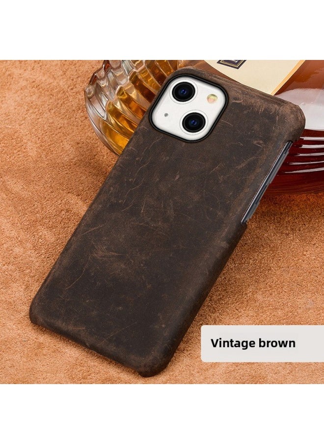Generic Digital Computer/iphone Protective Case/iphone Cover - Pu Leather Embossed Floral Design Walnut Wood Frame-Color:Brown [first Layer Cowhide]]-Applicable Model:iPhone 16pro  - Image 1