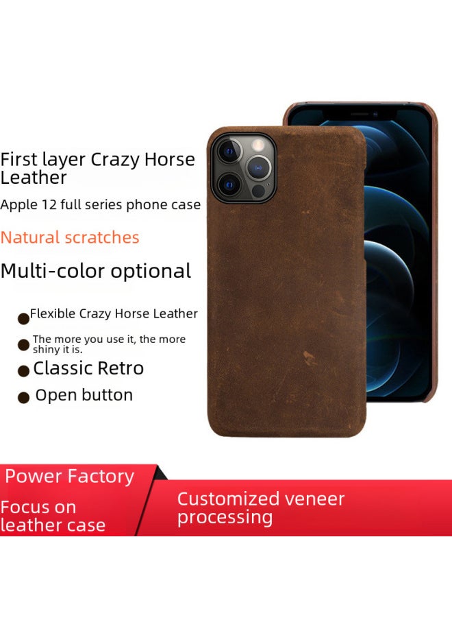 Generic Digital Computer/iphone Protective Case/iphone Cover - Pu Leather Embossed Floral Design Walnut Wood Frame-Color:Brown [first Layer Cowhide]]-Applicable Model:iPhone 16pro  - Image 2