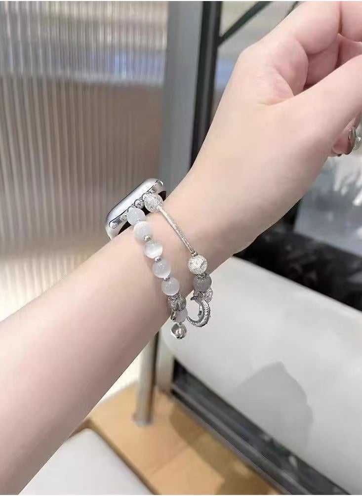 Handmade Cat Eye Stone Crystal Chain Sport Power Watch Band Compatible with Apple Watch Series 7 8 9 Edition 41mm - Image 4
