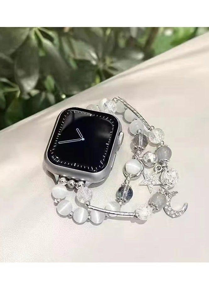 Handmade Cat Eye Stone Crystal Chain Sport Power Watch Band Compatible with Apple Watch Series 7 8 9 Edition 41mm - Image 1