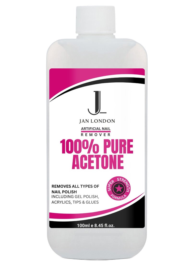 JAN LONDON - 100% Pure Acetone Nail Polish Remover for UV/LED Gel, Acrylic Nails, and Nail Varnish Soak Off – Professional Strength, Fast-Acting Formula, 100ml - Image 1