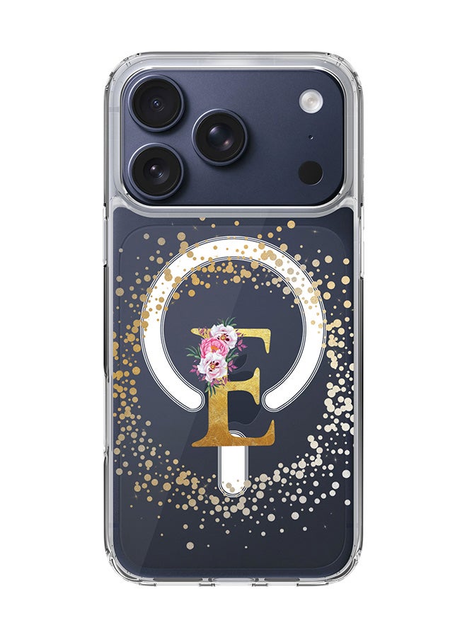 Classic Clear MagSafe Case for iPhone 17 Pro , Hybrid Soft Case Flexible Edges Anti Drop TPU PC Gel Thin Transparent Cover [ Designed for iPhone 17 Pro ] - Custom Monogram Initial Letter Floral Pattern Alphabet - E  (Clear )
