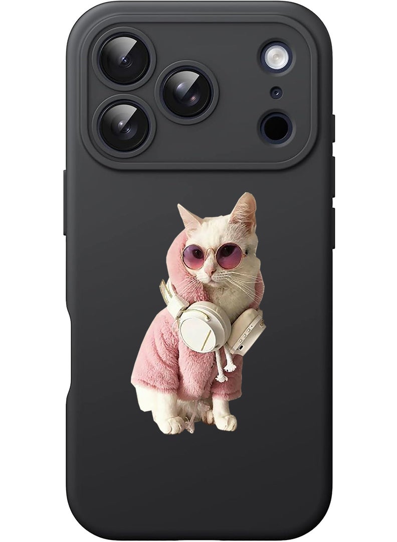 Theodor Protective Slim Fit Case Liquid Silicone Cover with Full Body Protection Anti-Scratch Shockproof Case For Apple iPhone 17 Pro (Black) White Cat - Image 1