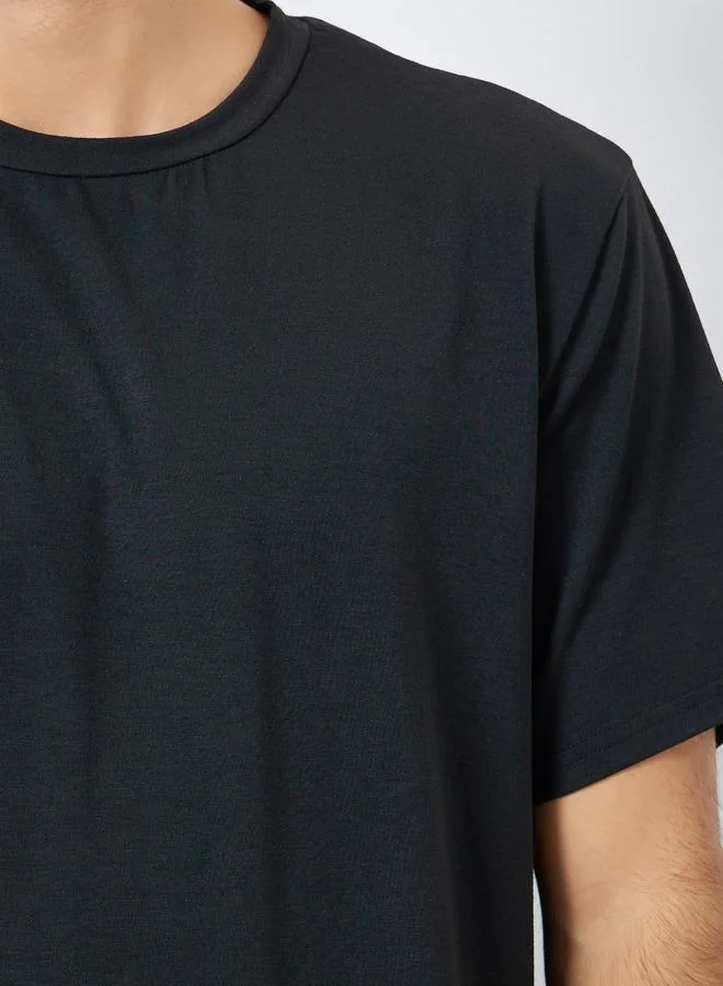 Styli Black Men Relaxed Fit Solid T-Shirt and Checked Pyjama Set for Men | Best Price UAE