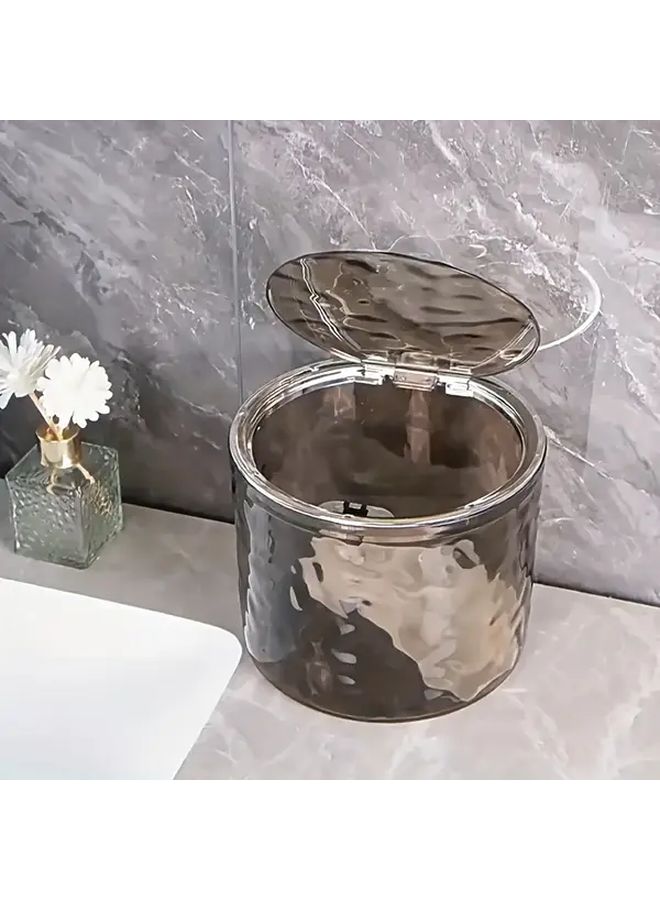 Transparent White Portable Desktop Makeup Trash Can With Pop Up Lid - Image 2