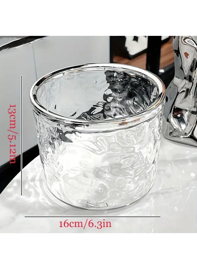 Transparent White Portable Desktop Makeup Trash Can With Pop Up Lid - Image 3