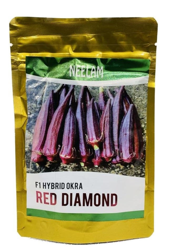 Generic Okra Red Diamond/Ladies finger/Seeds F1 Hybrid,Organic Non GMO Okra Vegetable Seeds for Home and Garden Potted Plants,Easy to Plant,| Made in India| 50g 