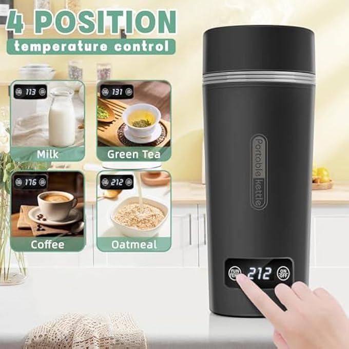 NALACAL غلاية كهربائية للسفر مع 4 أدوات تحكم في درجة الحرارة، غلاية قهوة محمولة مع إيقاف تشغيل تلقائي وحماية من الغليان الجاف، 350 مل، لون أسود - Image 3
