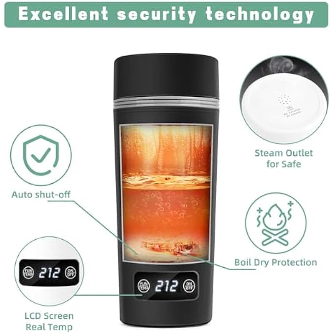 NALACAL غلاية كهربائية للسفر مع 4 أدوات تحكم في درجة الحرارة، غلاية قهوة محمولة مع إيقاف تشغيل تلقائي وحماية من الغليان الجاف، 350 مل، لون أسود - Image 4