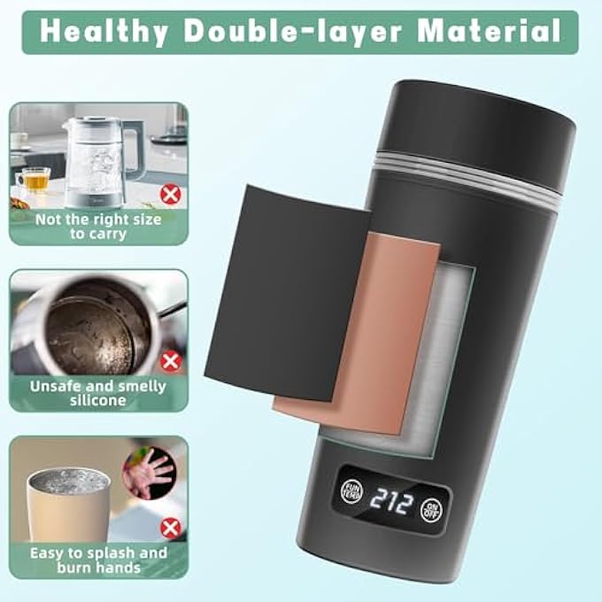 NALACAL غلاية كهربائية للسفر مع 4 أدوات تحكم في درجة الحرارة، غلاية قهوة محمولة مع إيقاف تشغيل تلقائي وحماية من الغليان الجاف، 350 مل، لون أسود - Image 5