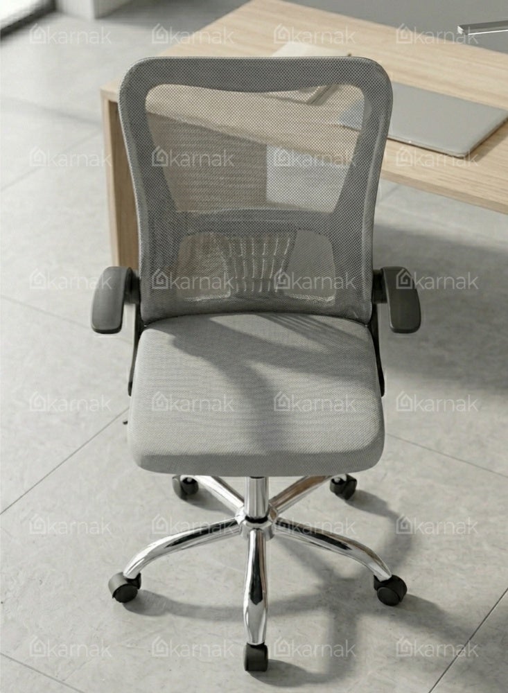Karnak Treasure Office Chair | Adjustable Mesh Desk Chair with Lumbar Support | Flip-Up Armrests, Wheels & High Back for Computer Workstation, Study Room & Home Office Use (Light Grey) - Image 4