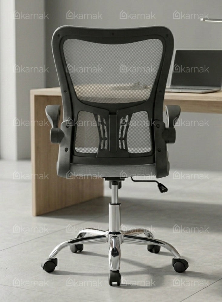 Karnak Treasure Office Chair | Adjustable Mesh Desk Chair with Lumbar Support | Flip-Up Armrests, Wheels & High Back for Computer Workstation, Study Room & Home Office Use (Light Grey) - Image 3