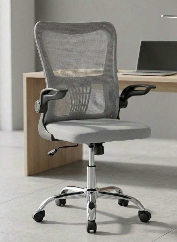 Karnak Treasure Office Chair | Adjustable Mesh Desk Chair with Lumbar Support | Flip-Up Armrests, Wheels & High Back for Computer Workstation, Study Room & Home Office Use (Light Grey) - Image 1
