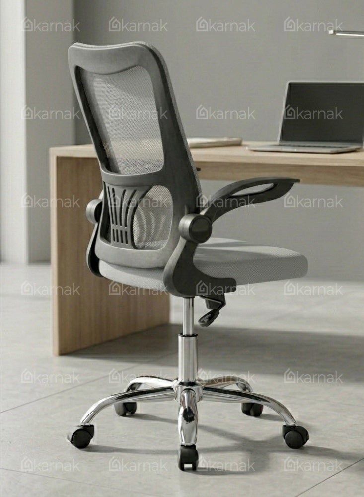 Karnak Treasure Office Chair | Adjustable Mesh Desk Chair with Lumbar Support | Flip-Up Armrests, Wheels & High Back for Computer Workstation, Study Room & Home Office Use (Light Grey) - Image 2