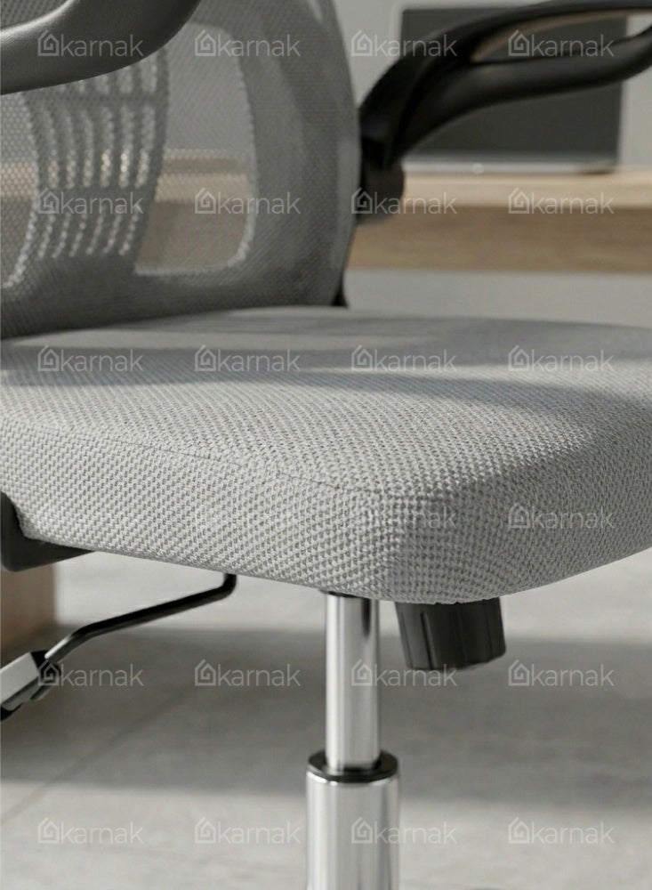 Karnak Treasure Office Chair | Adjustable Mesh Desk Chair with Lumbar Support | Flip-Up Armrests, Wheels & High Back for Computer Workstation, Study Room & Home Office Use (Light Grey) - Image 5