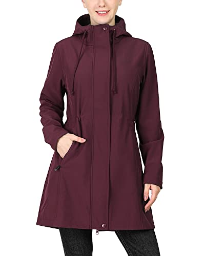 33,000ft Women's Softshell Long Jacket with Hood Fleece Lined Windproof Warm up Waterproof Windbreaker - Image 1