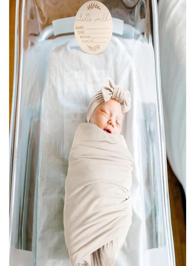 Konssy Konssy Baby Girl Newborn Receiving Blanket with Matching Headband and Beanie Set Baby Swaddle Nursery Swaddle Wrap(Beige) - Image 2