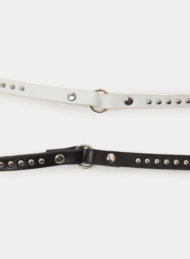 Styli  Pack Of 2 Multi-Color Studded Skinny Belts for Women | Best Price UAE
