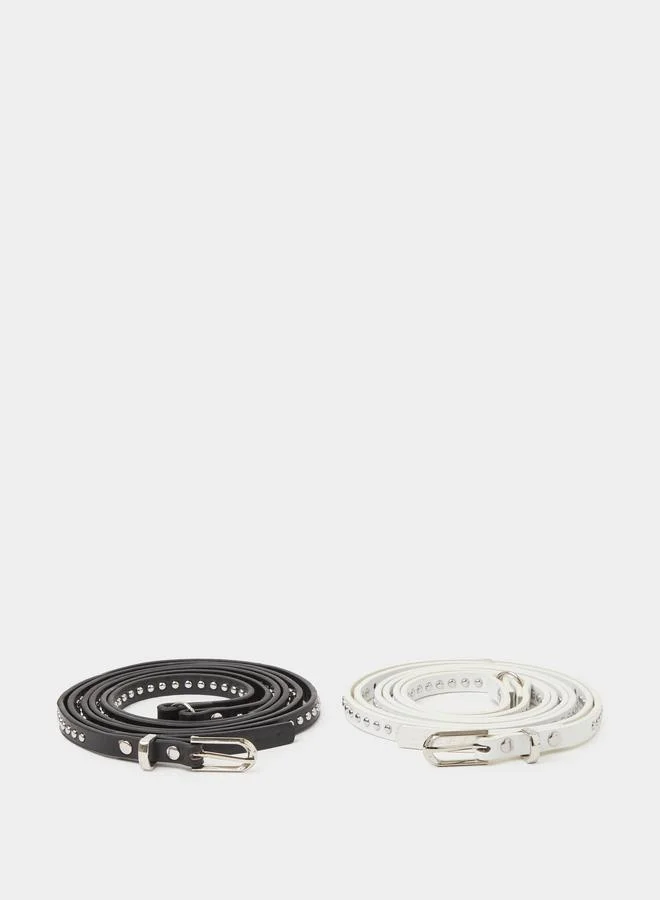 Pack Of 2 Multi-Color Studded Skinny Belts