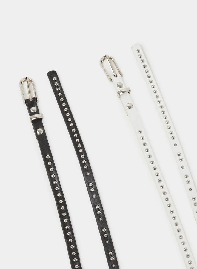 Styli  Pack Of 2 Multi-Color Studded Skinny Belts for Women | Best Price UAE