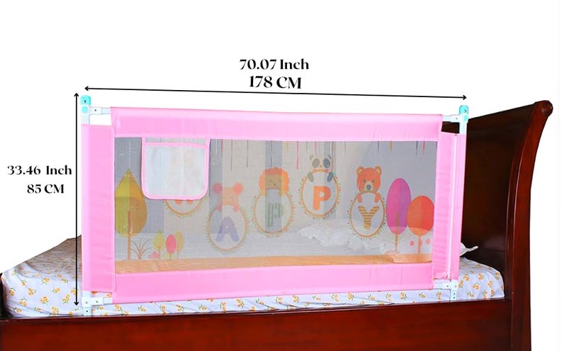 VIC Kid® Adjustable Baby Bedrail Guard for Toddlers/Bed Fence/Kids Safety/Portable and Adjustable Size (1.8 M, Happy) - Image 5
