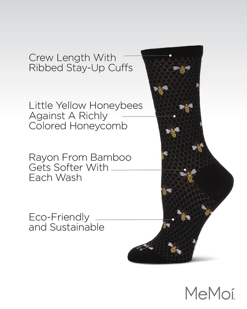 MeMoi Honey Bee Rayon Blend Crew Socks Black 9-11 - Image 3