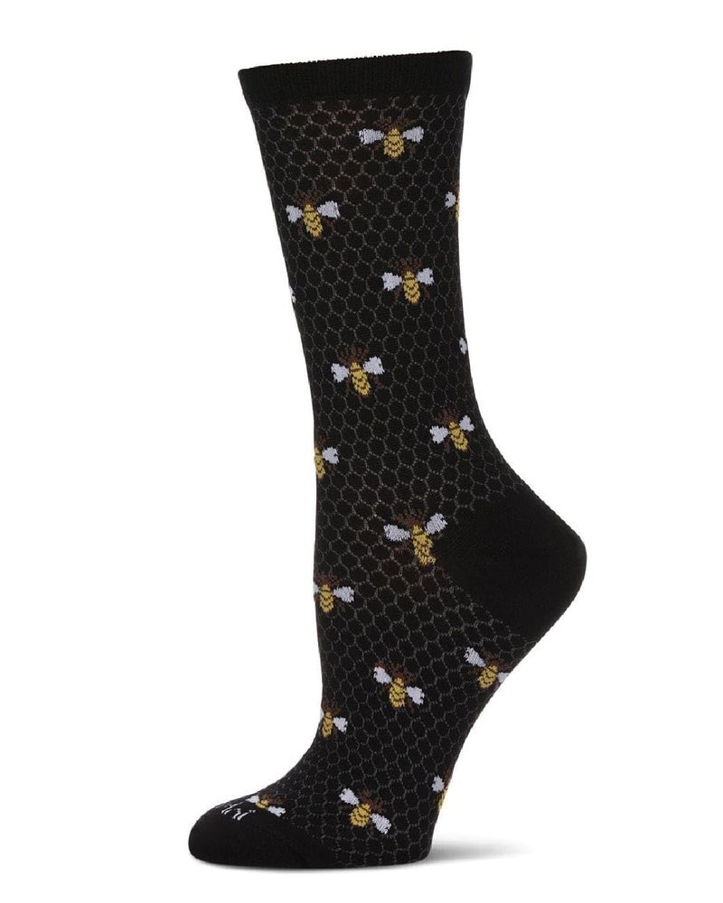 MeMoi Honey Bee Rayon Blend Crew Socks Black 9-11 - Image 4