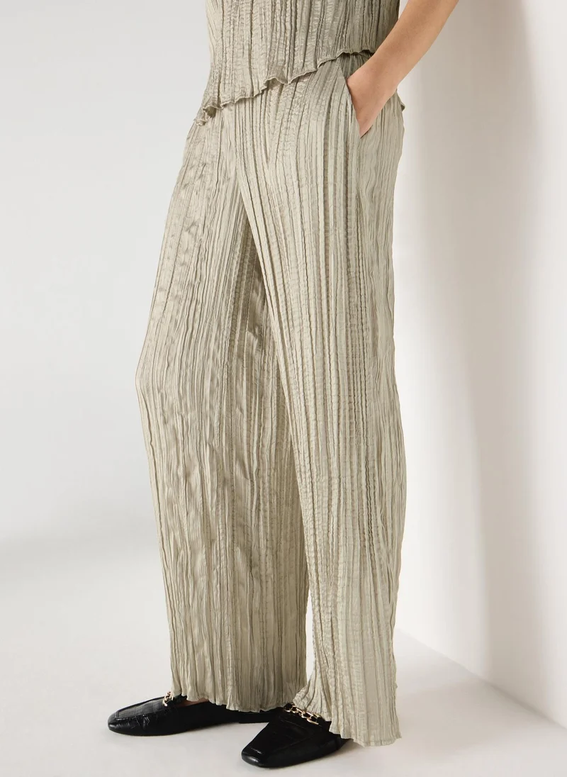 ماتلان Et Vous Taupe Crinkle Satin Co Ord Wide Leg Trousers