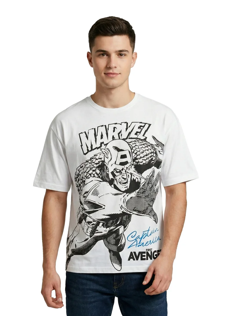 مارفل Marvel Men’s Marvel Captain America Sketch Graphic T-Shirt – White