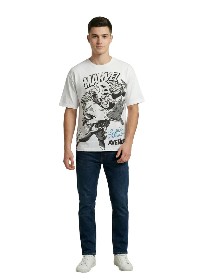 مارفل Marvel Men’s Marvel Captain America Sketch Graphic T-Shirt – White