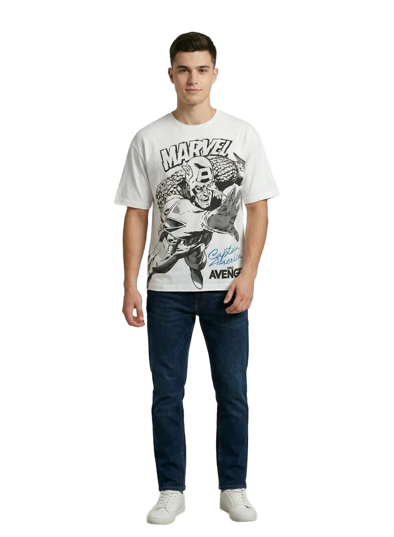 MARVEL Marvel Men’s Marvel Captain America Sketch Graphic T-Shirt – White