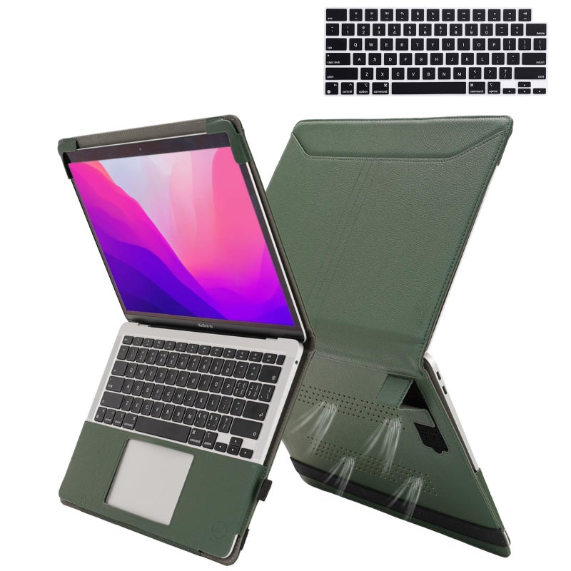 TYTX Compatible with MacBook Pro 14 Inch Case PU Leather MacBook Case with Vents and Stand for 20212024 Release M4 A3112 A3185 A3401 M3 A2918 A2992 M2 A2779 M1 A2442 Come with Keyboard Cover Green