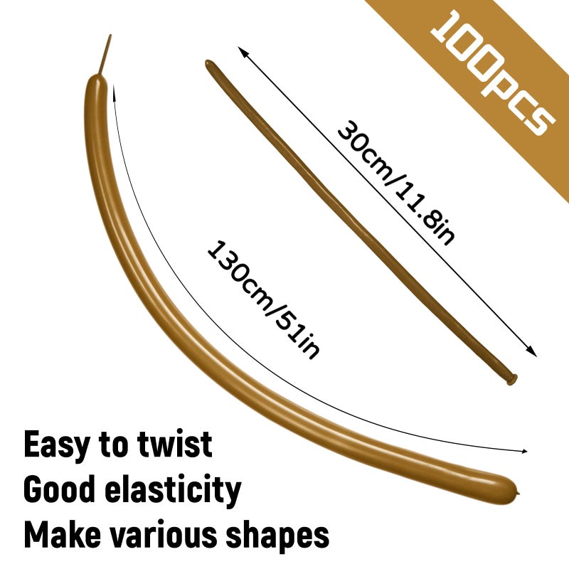 KUULBELA 100Pcs 260 Balloons Long Balloons for Balloon Garland Thickening Latex Twisting Balloon, Brown long balloons for tying Animals Modeling Halloween Christmas Party Decorations. (Card base color) - Image 2