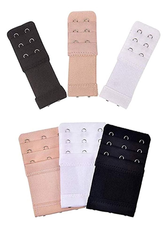 TLAXCA Women Bra Extenders Elastic Bra Strap Extenders 3 Rows 6pcs， 2and3 Hooks for Female Ladies Black Apricot White  - Image 1