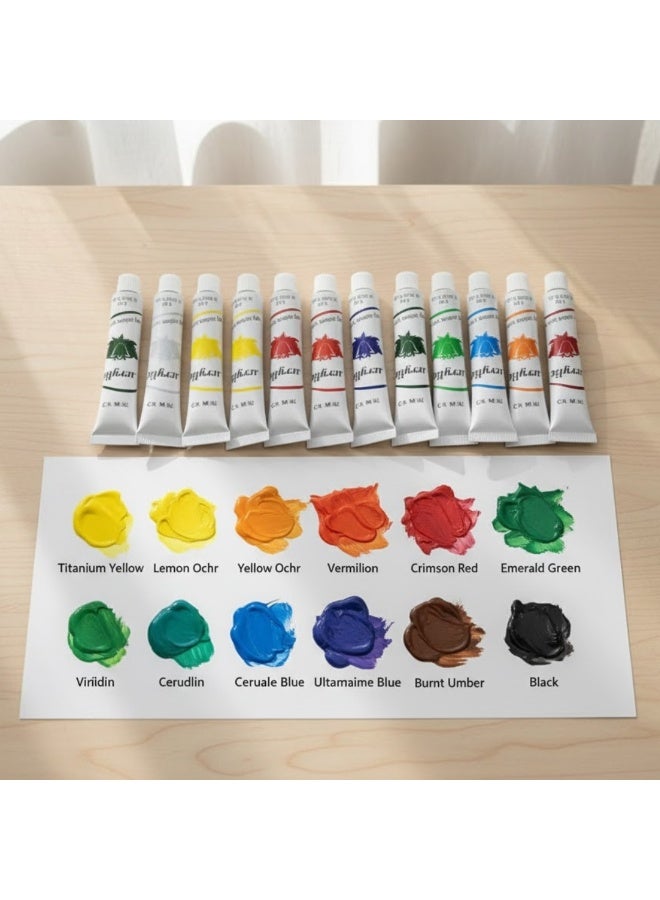 لوكاداه مجموعة ألوان أكريليك - 12 لونًا متعدد الألوان، أنابيب ألوان غير سامة مع لوحة ألوان واحدة وفرشتين، مجموعة فنية مثالية للفنانين والمبتدئين ومشاريع الحرف اليدوية واللوحات القماشية والرسم ورسم الملصقات - Image 3
