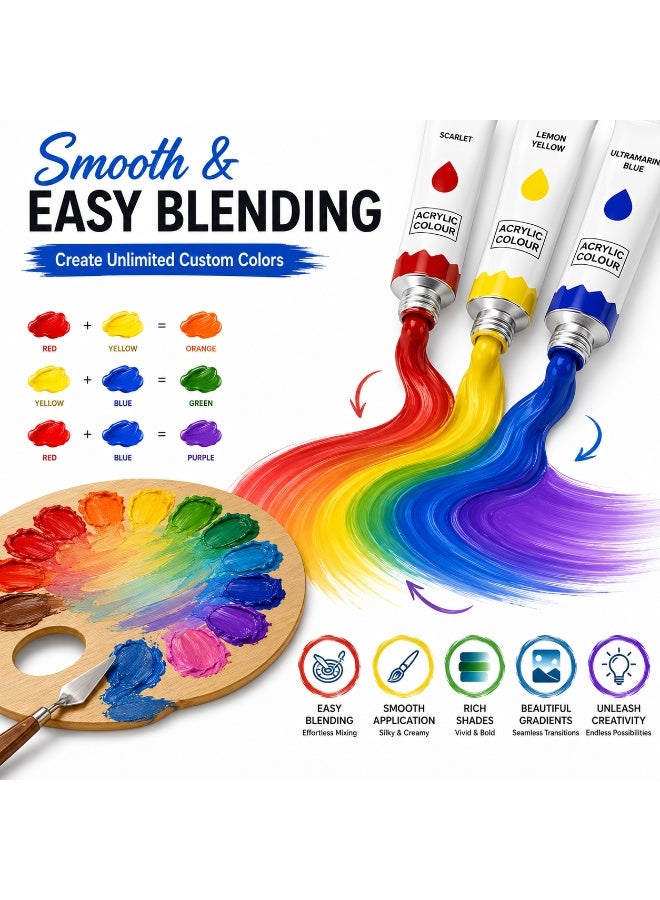 Lukadah Gouache Paint Set – 24 Vibrant Colors, 12ml Tubes with Flower-Shaped Mixing Palette, Rich Pigment Water-Based Gouache Paints for Artists, Students, Beginners, Canvas, Paper, Illustration, Craft, School, Art Projects & Professional Painting Supplies - Image 5