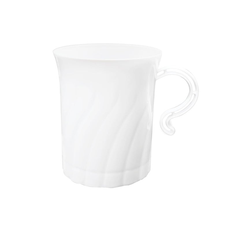 Party Essentials Disposable Plastic 8 oz. Swirled Cups With Handle for Coffee/Tea/Dessert/Fruit/Punch Drinks  White  20 Count - Image 1