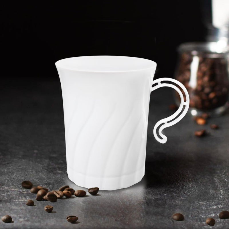 Party Essentials Disposable Plastic 8 oz. Swirled Cups With Handle for Coffee/Tea/Dessert/Fruit/Punch Drinks  White  20 Count - Image 3