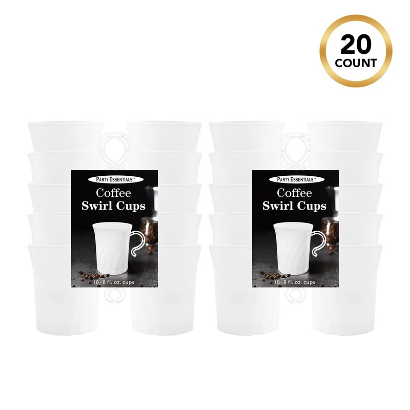Party Essentials Disposable Plastic 8 oz. Swirled Cups With Handle for Coffee/Tea/Dessert/Fruit/Punch Drinks  White  20 Count - Image 5