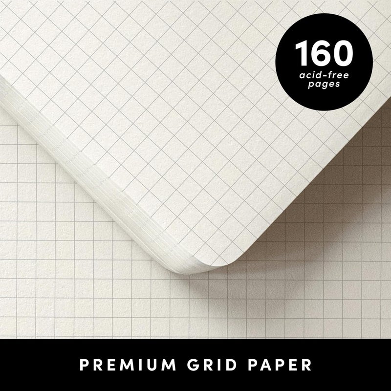 ببرج دفتر يوميات PAPERAGE شبكي (أسود)، 160 صفحة، مقاس متوسط 5.7 بوصة × 8 بوصة، ورق سميك 100 جرام، غلاف صلب، دفتر بورق مخطط ودفتر يوميات - Image 4