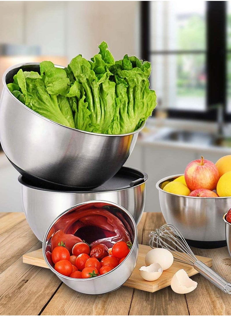 LEOKOR 6 PCS Stainless Steel Mixing Bowls Set with Lids, Salad Dough Baking Bowl, Measurement Marks and Non-Slip Bottoms Nesting Bowls for Home Kitchen Cooking Baking  - Image 4