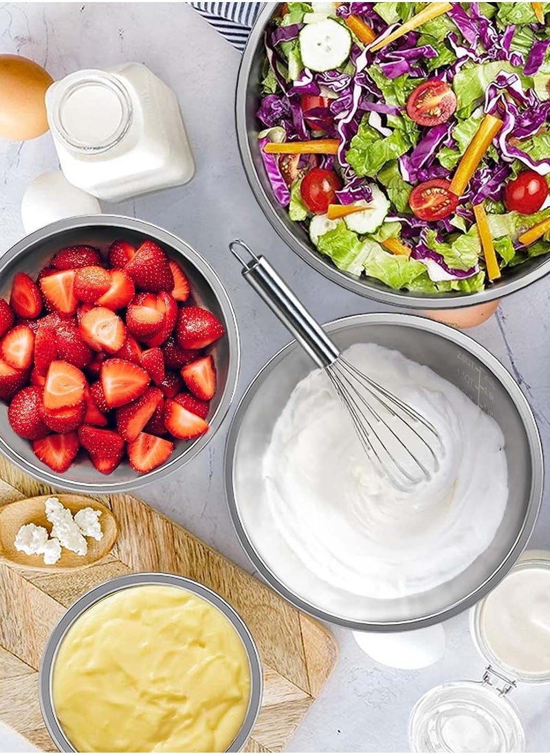 LEOKOR 6 PCS Stainless Steel Mixing Bowls Set with Lids, Salad Dough Baking Bowl, Measurement Marks and Non-Slip Bottoms Nesting Bowls for Home Kitchen Cooking Baking  - Image 3