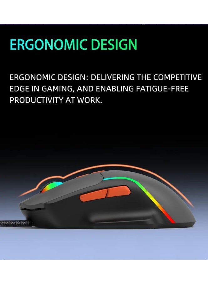 JERTECH JR850 Plus Gaming Mouse – RGB Lighting – 4800 DPI – Ergonomic Design – 7 Buttons – Wired – Gray - Image 4