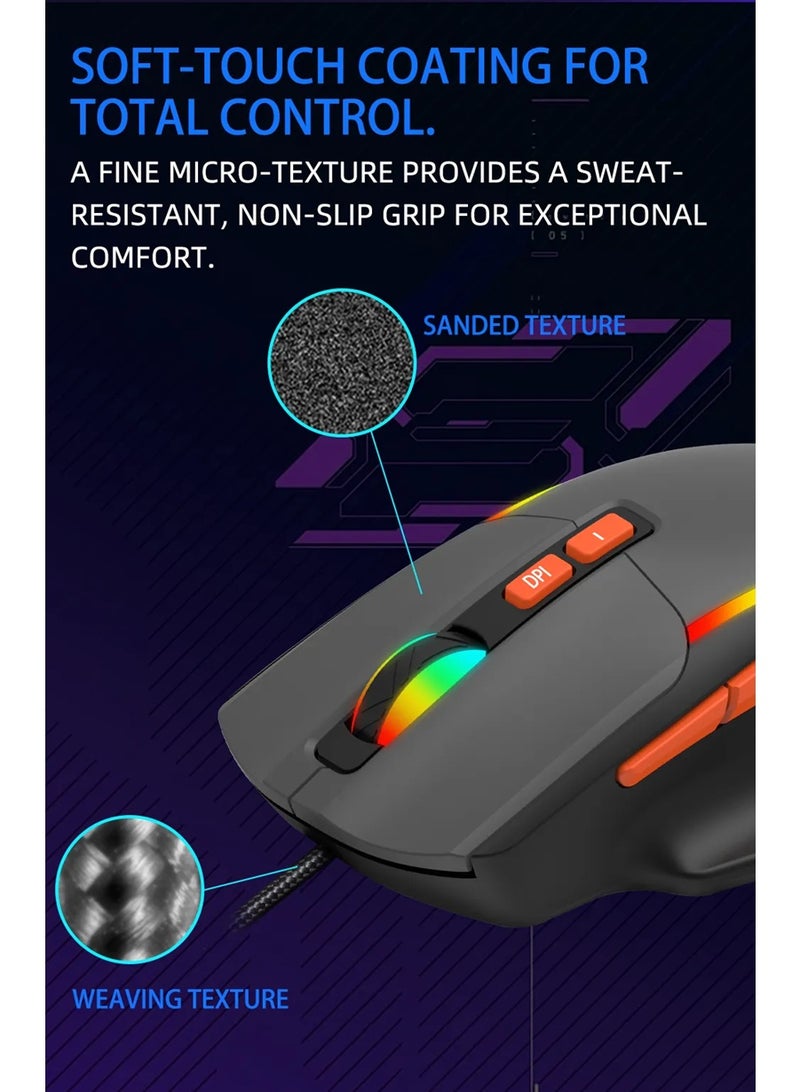 JERTECH JR850 Plus Gaming Mouse – RGB Lighting – 4800 DPI – Ergonomic Design – 7 Buttons – Wired – Gray - Image 2