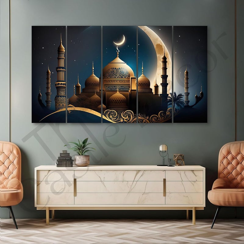 لوحة إسلامية بتصميم القلعة مع إطار بحجم كبير 27x48 فن جداري لغرفة المعيشة وغرفة النوم وغرفة الرسم والفنادق بإطار خشبي 496