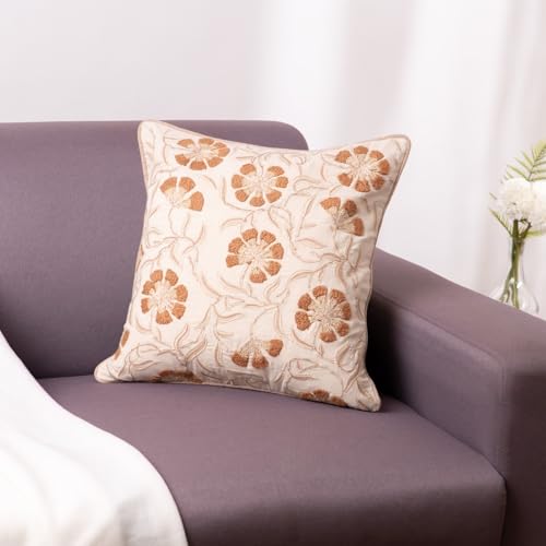 haus & kinder مجموعة غطاء وسادة مزخرفة مطرزة من هاوس وكيندر، غطاء وسادة قطنية للكنبة، الأريكة وغرفة المعيشة، غطاء وسادة مربع ناعم وقابل للتنفس 16x16 بوصة، غطاء وسادة مميز - Image 1