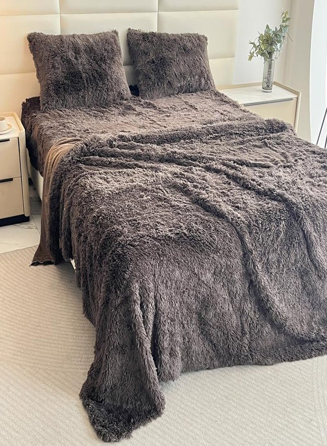 Roscloud Kid Faux Fur Gray Queen 4 PC Sheet Set with Extra Soft Plush Velvet Flannel Fluffy Fuzzy (Pillowcase x 2, Flat Sheet x 1, Fitted Sheet x 1) - Image 3
